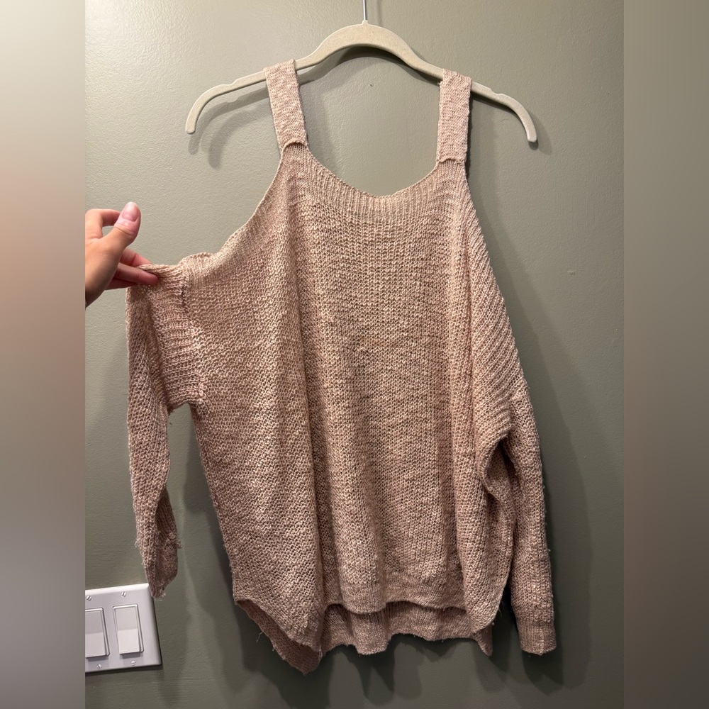 Beige Knit Cold Shoulder Sweater